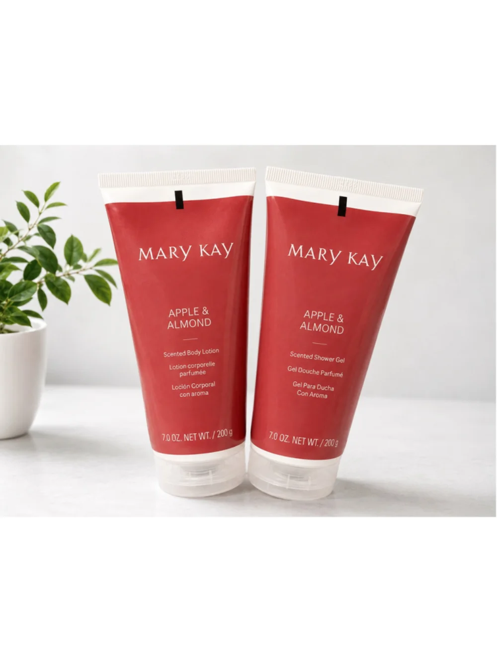 Mary Kay Apple & Almond Body Lotion and Shower Gel Set, One Size, Red/White